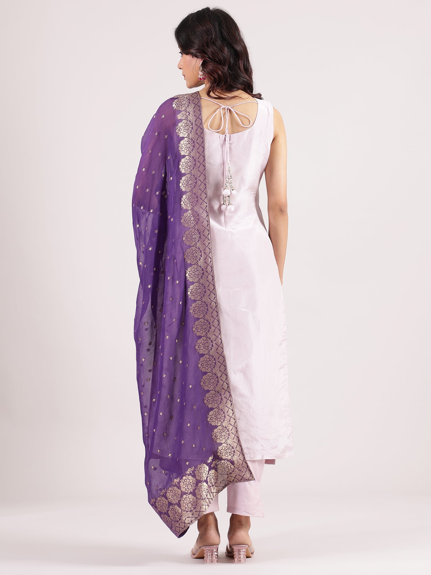 Elegant Lilac Silk Embroidered Salwar Suit with Contrast Banarasi Dupatta