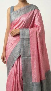 DIVA Pink Pure Tissue Silk Saree with Silver Zari Woven Border