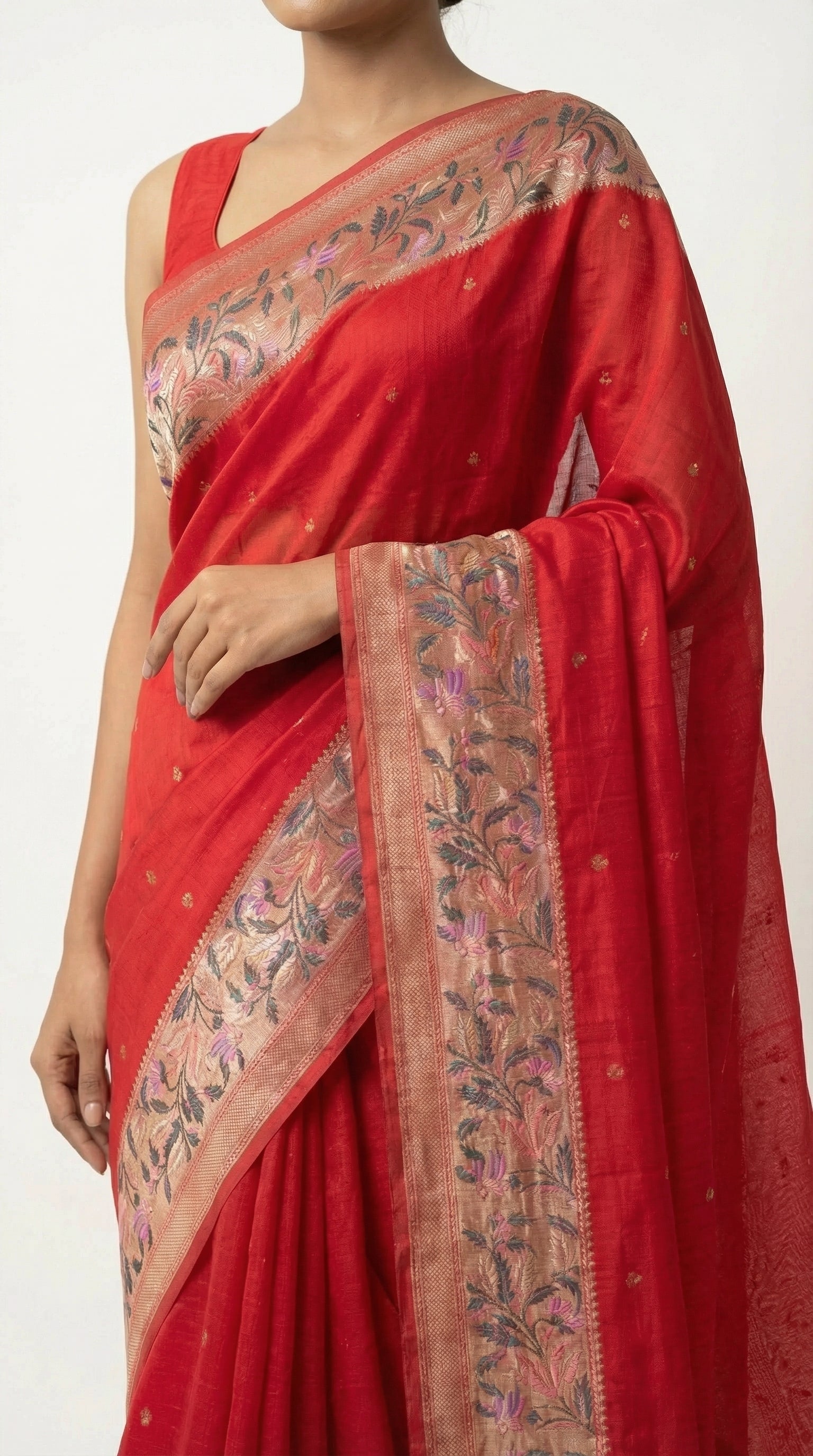 DIVA Red Banarasi Silk Saree with Woven Border & Zari Butis