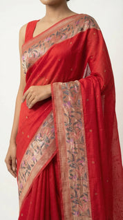 DIVA Red Banarasi Silk Saree with Woven Border & Zari Butis