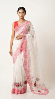 DIVA Georgette Designer Saree with Floral Embroidery