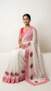 DIVA Georgette Designer Saree with Floral Embroidery