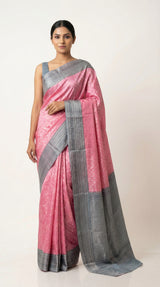 DIVA Pink Pure Tissue Silk Saree with Silver Zari Woven Border
