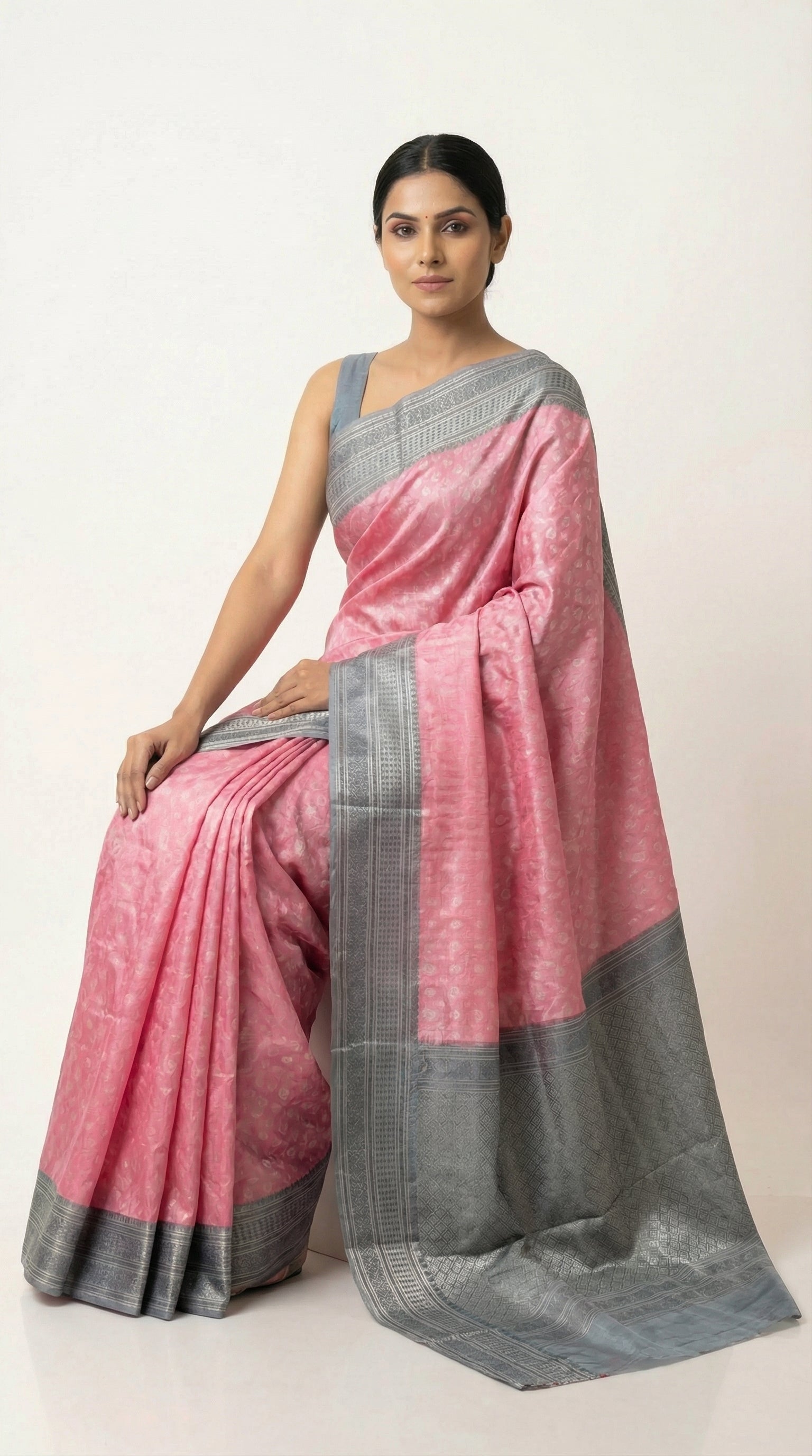 DIVA Pink Pure Tissue Silk Saree with Silver Zari Woven Border