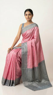 DIVA Pink Pure Tissue Silk Saree with Silver Zari Woven Border