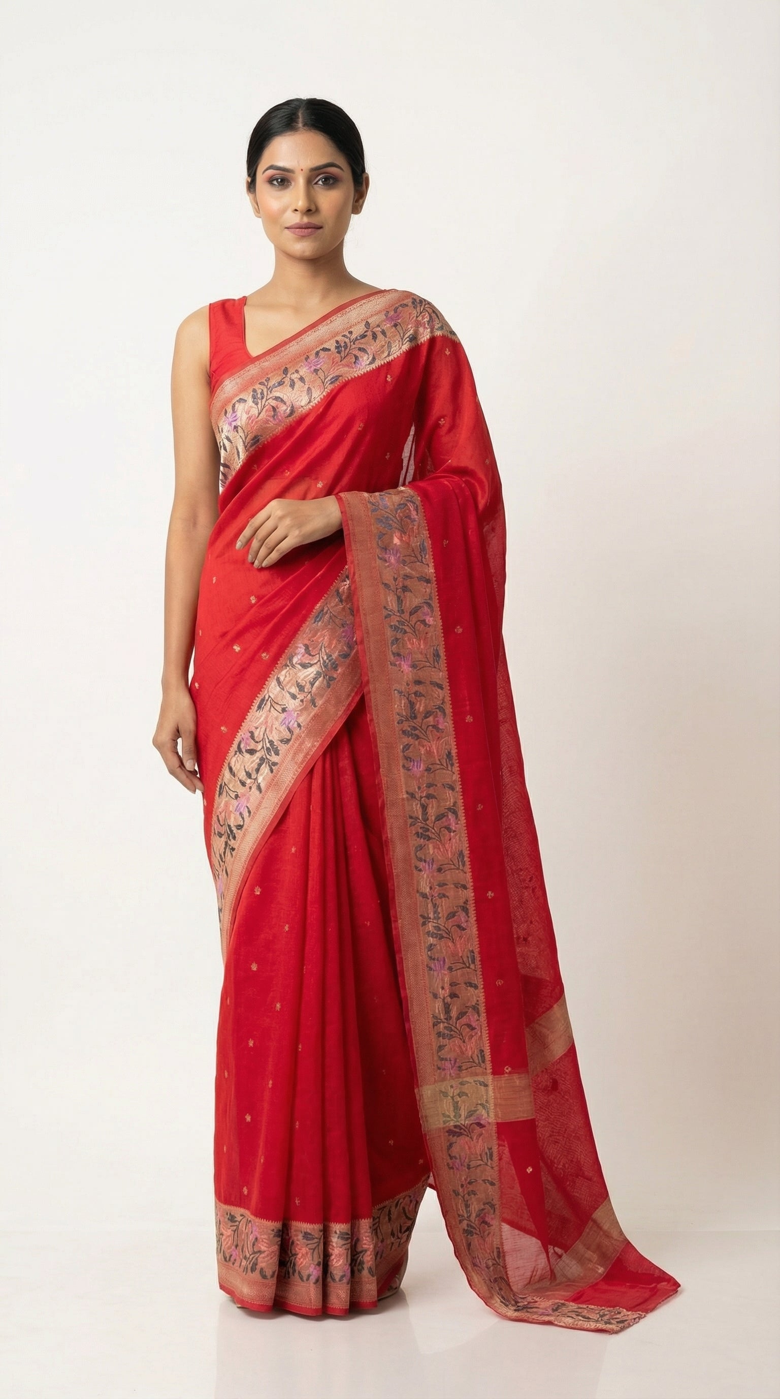 DIVA Red Banarasi Silk Saree with Woven Border & Zari Butis