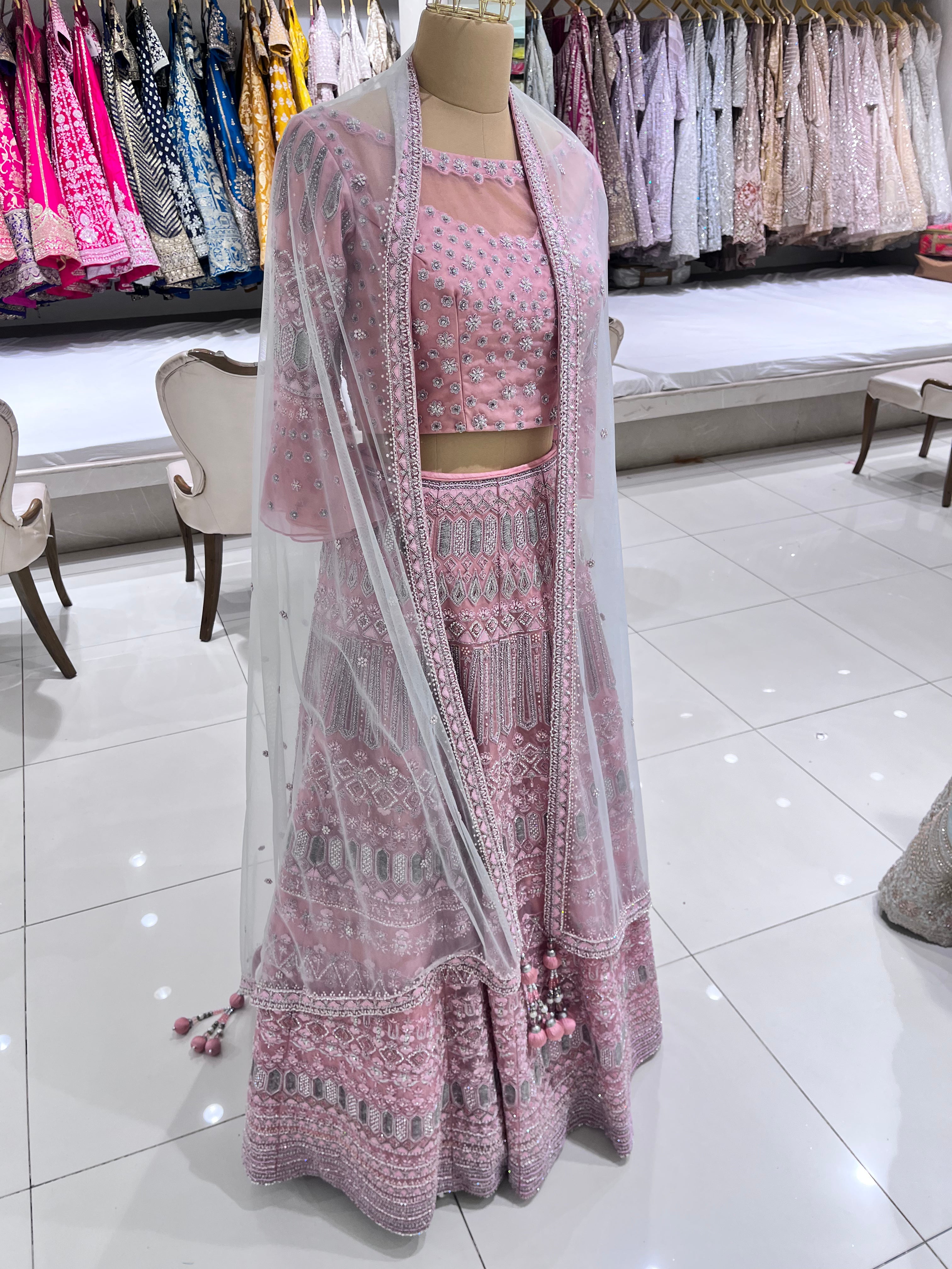 Pink Organza Embroidered Lehanga Set DIVA