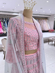 Pink Organza Embroidered Lehanga Set DIVA