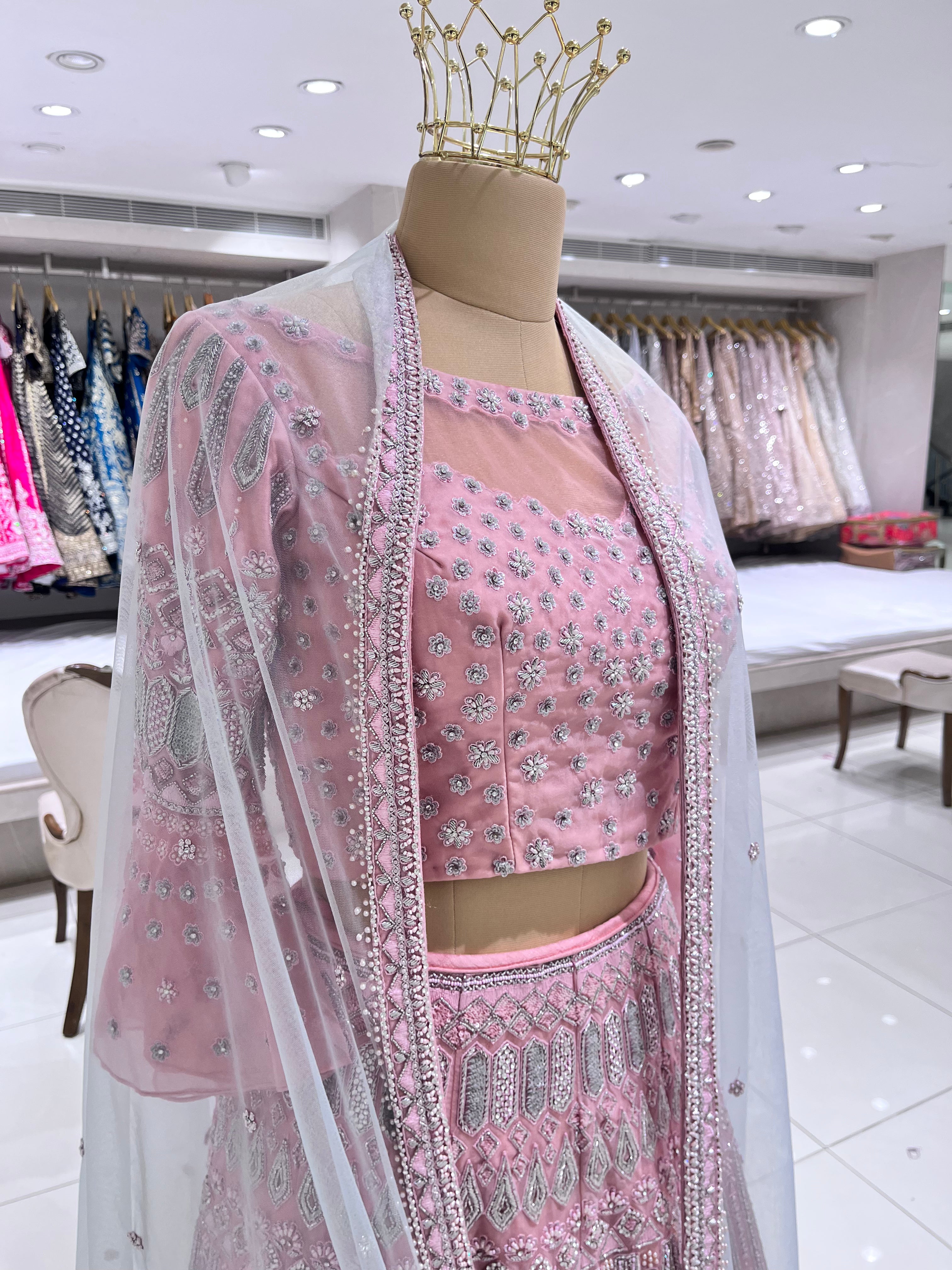 Pink Organza Embroidered Lehanga Set DIVA