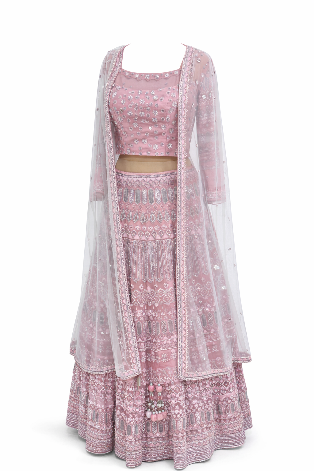 Pink Organza Embroidered Lehanga Set DIVA