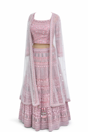 Pink Organza Embroidered Lehanga Set DIVA
