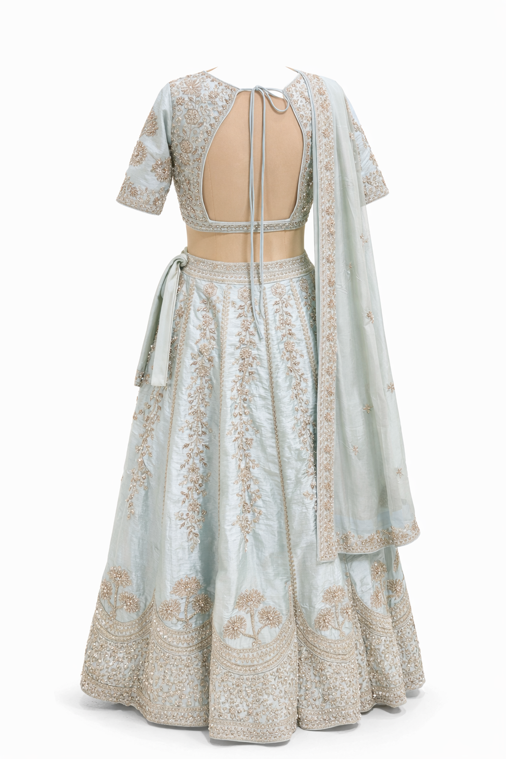 Ice Blue Embroidered Lehenga Set with Dupatta DIVA