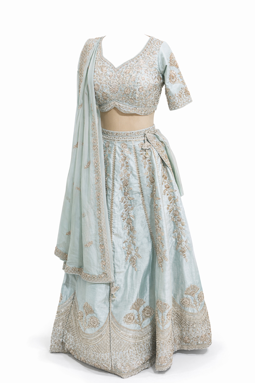 Ice Blue Embroidered Lehenga Set with Dupatta DIVA