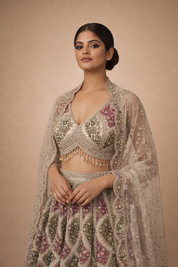 Cream Multicolour Embroidered Lehanga | DIVA