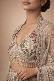 Cream Multicolour Embroidered Lehanga | DIVA