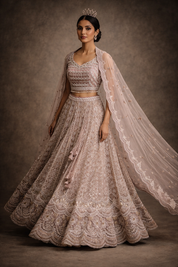 Bridal Net Lehenga Choli – Cream
