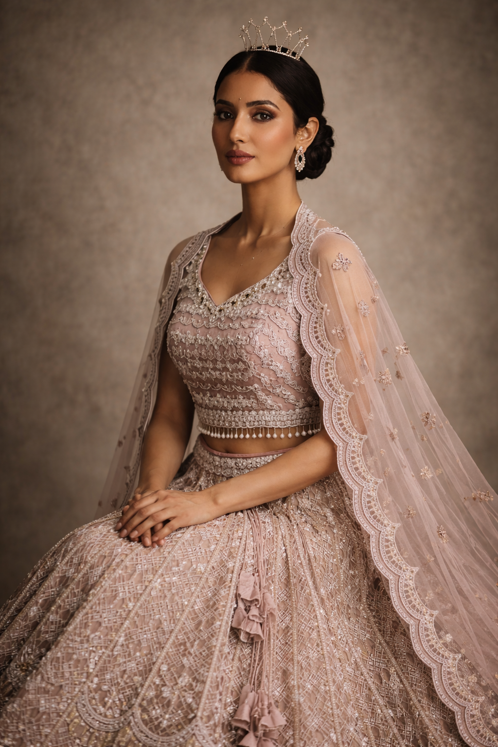 Bridal Net Lehenga Choli – Cream