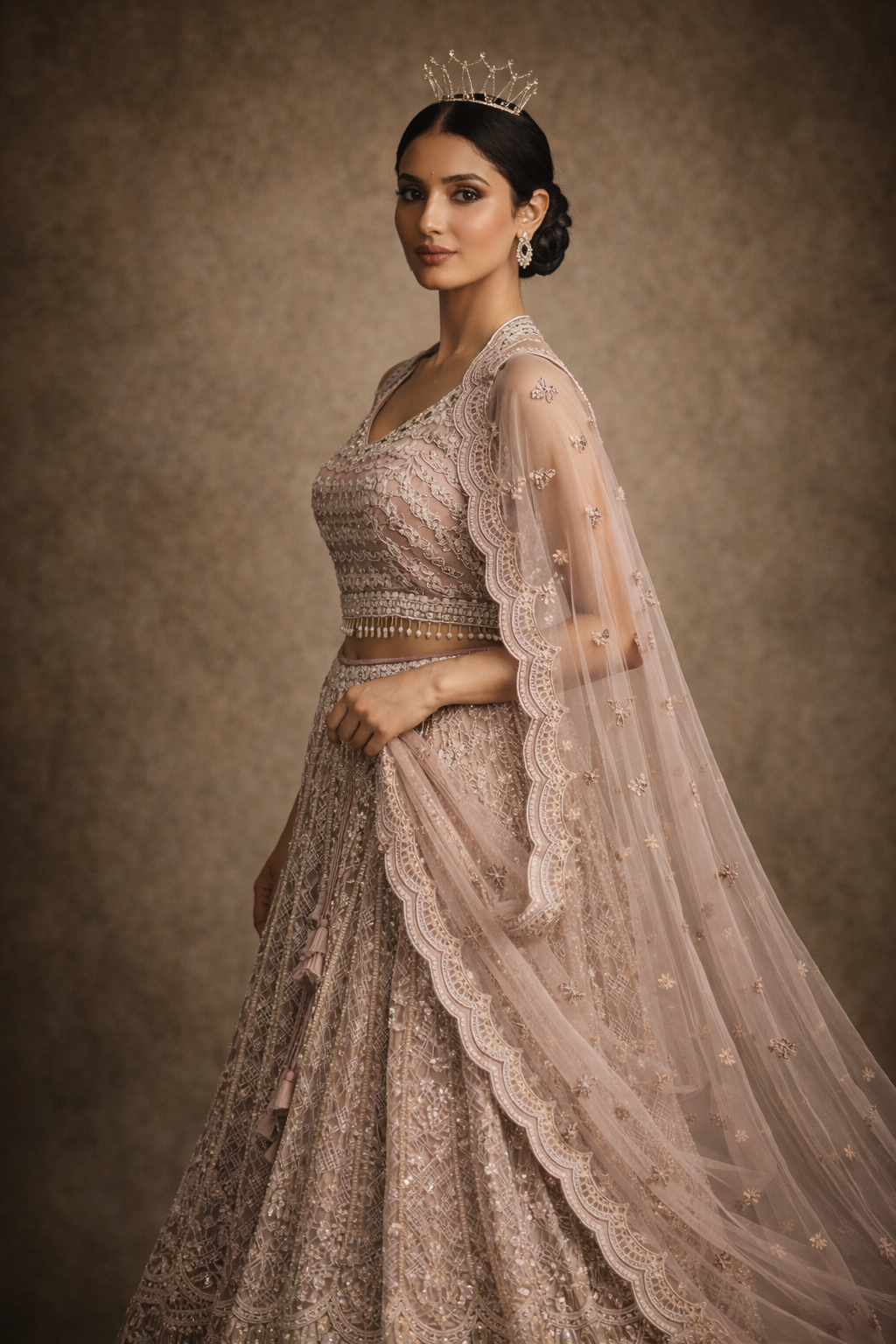 Bridal Net Lehenga Choli – Cream