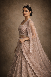 Bridal Net Lehenga Choli – Cream