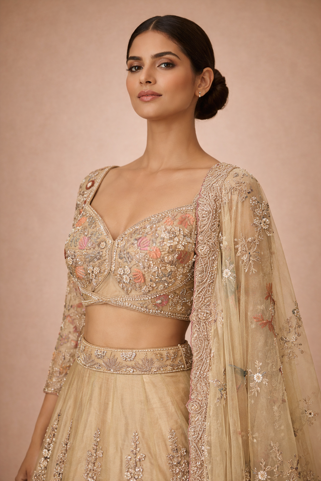 Beige Banarasi Silk Lehanga Set | DIVA