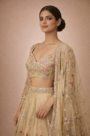 Beige Banarasi Silk Lehanga Set | DIVA