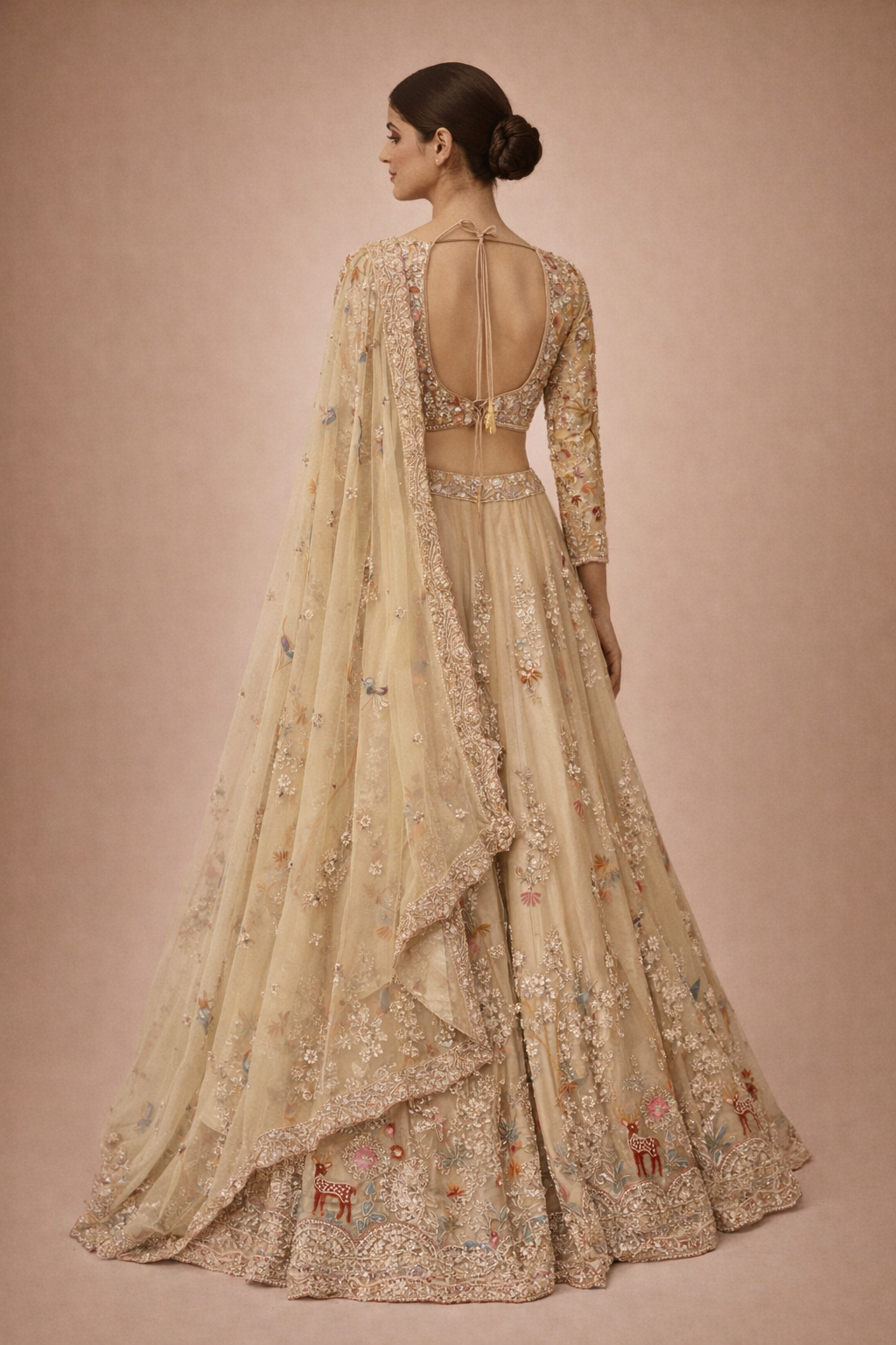 Beige Banarasi Silk Lehanga Set | DIVA