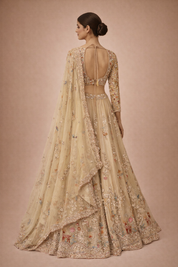 Beige Banarasi Silk Lehanga Set | DIVA