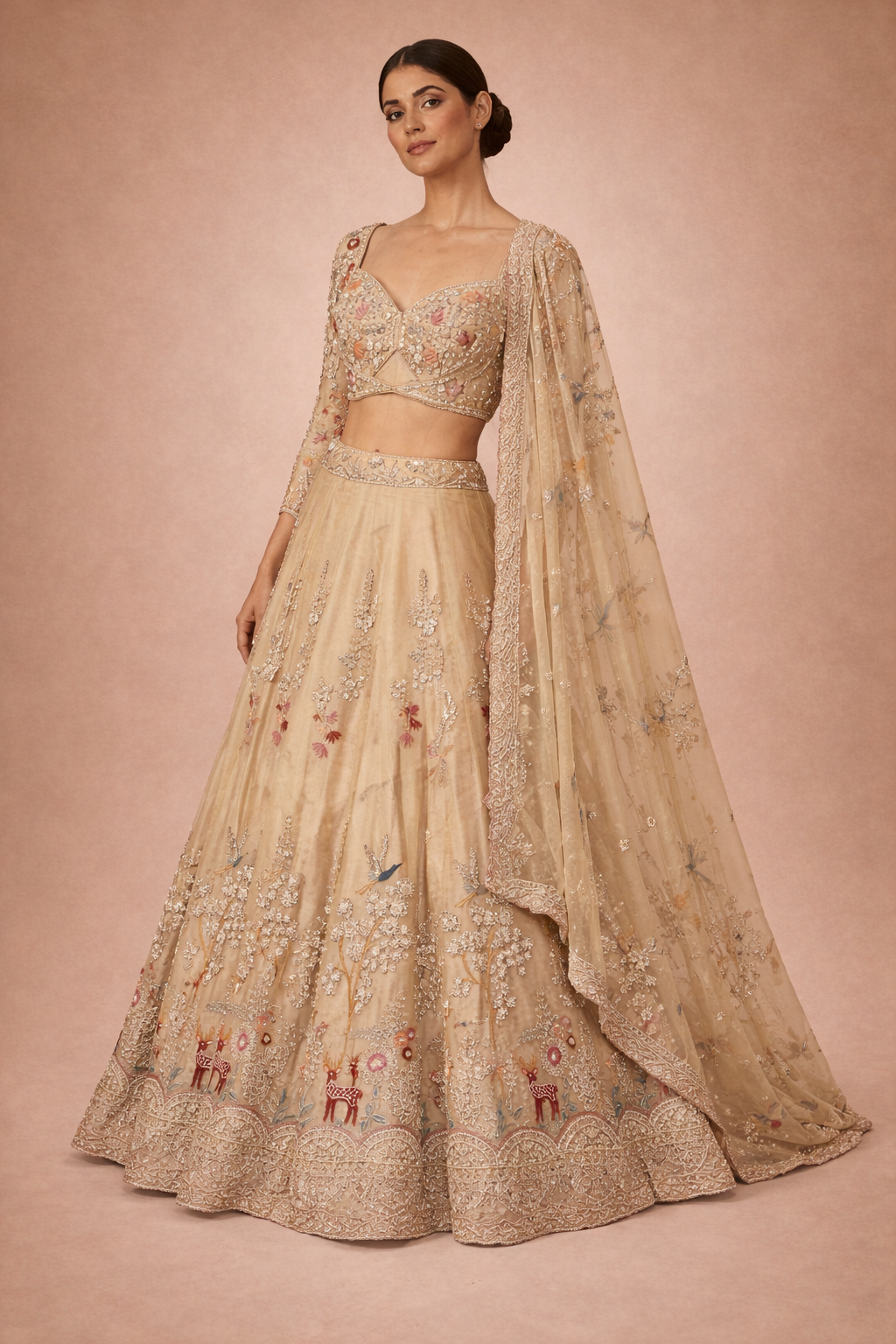 Beige Banarasi Silk Lehanga Set | DIVA