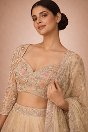 Beige Banarasi Silk Lehanga Set | DIVA