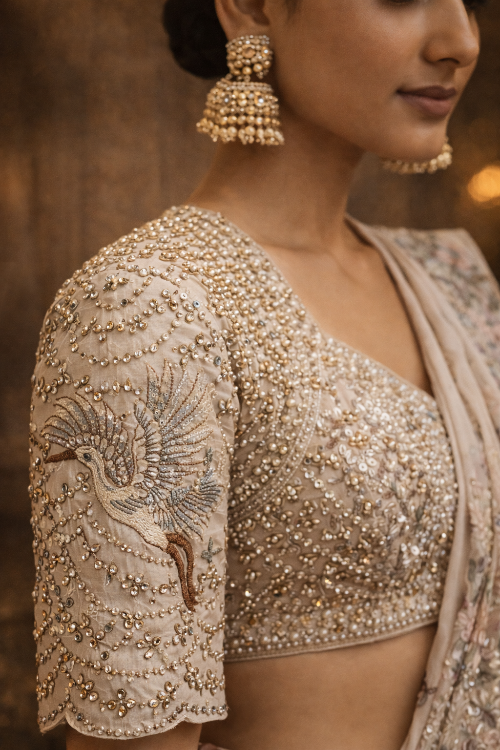 DIVA Blush Beige Embroidered Bridal Lehenga Set