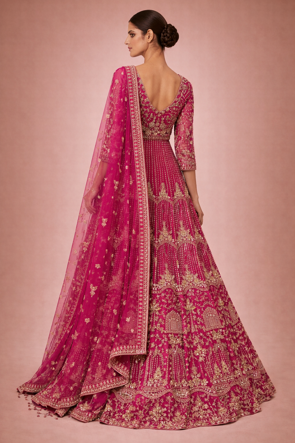 Pink Net Embroidered Mastani | DIVA