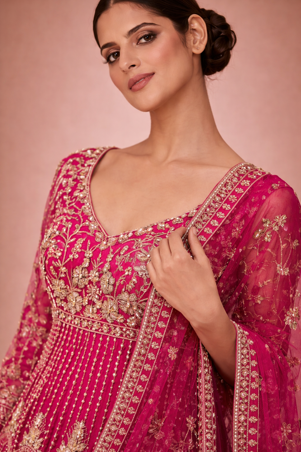 Pink Net Embroidered Mastani | DIVA