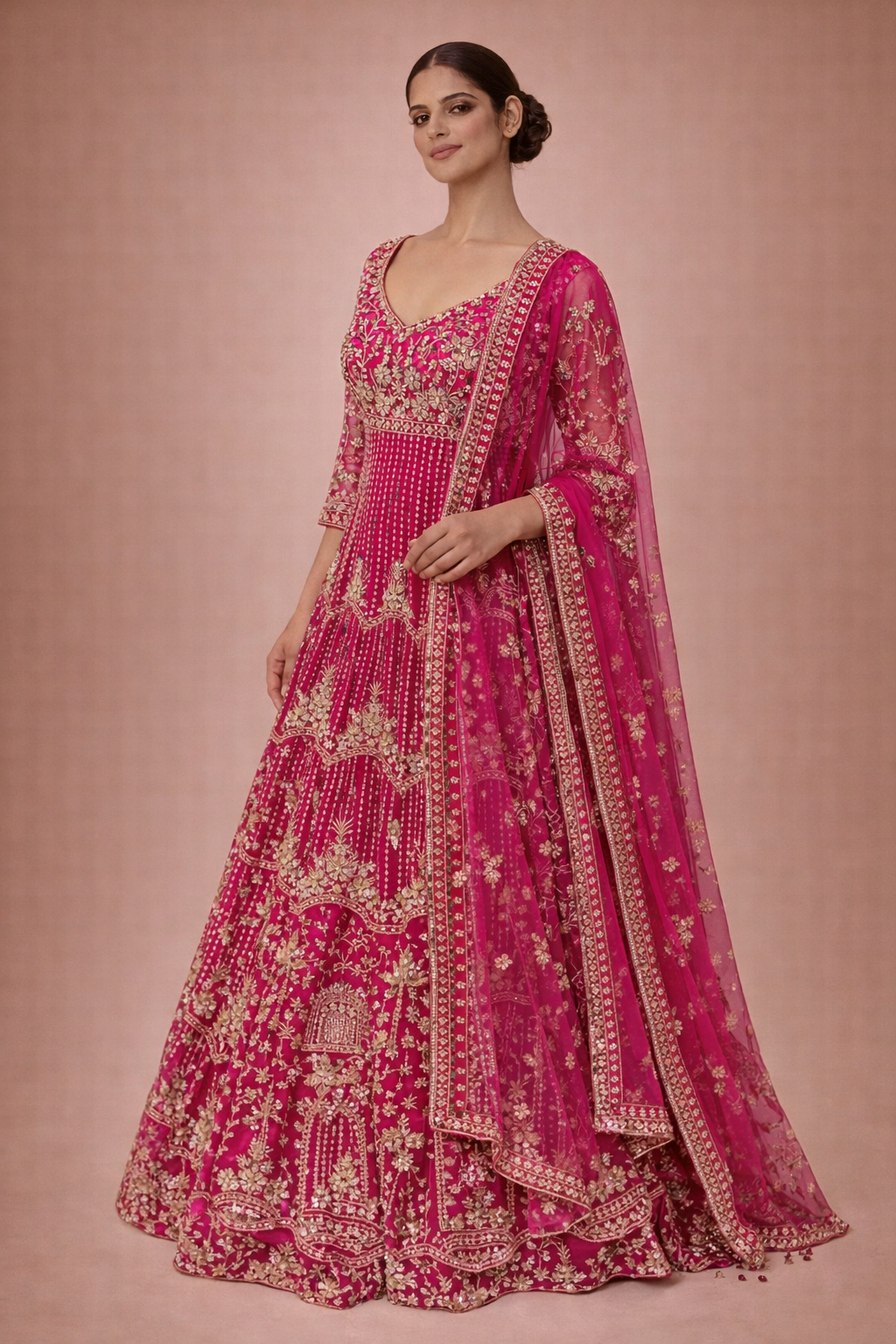 Pink Net Embroidered Mastani | DIVA