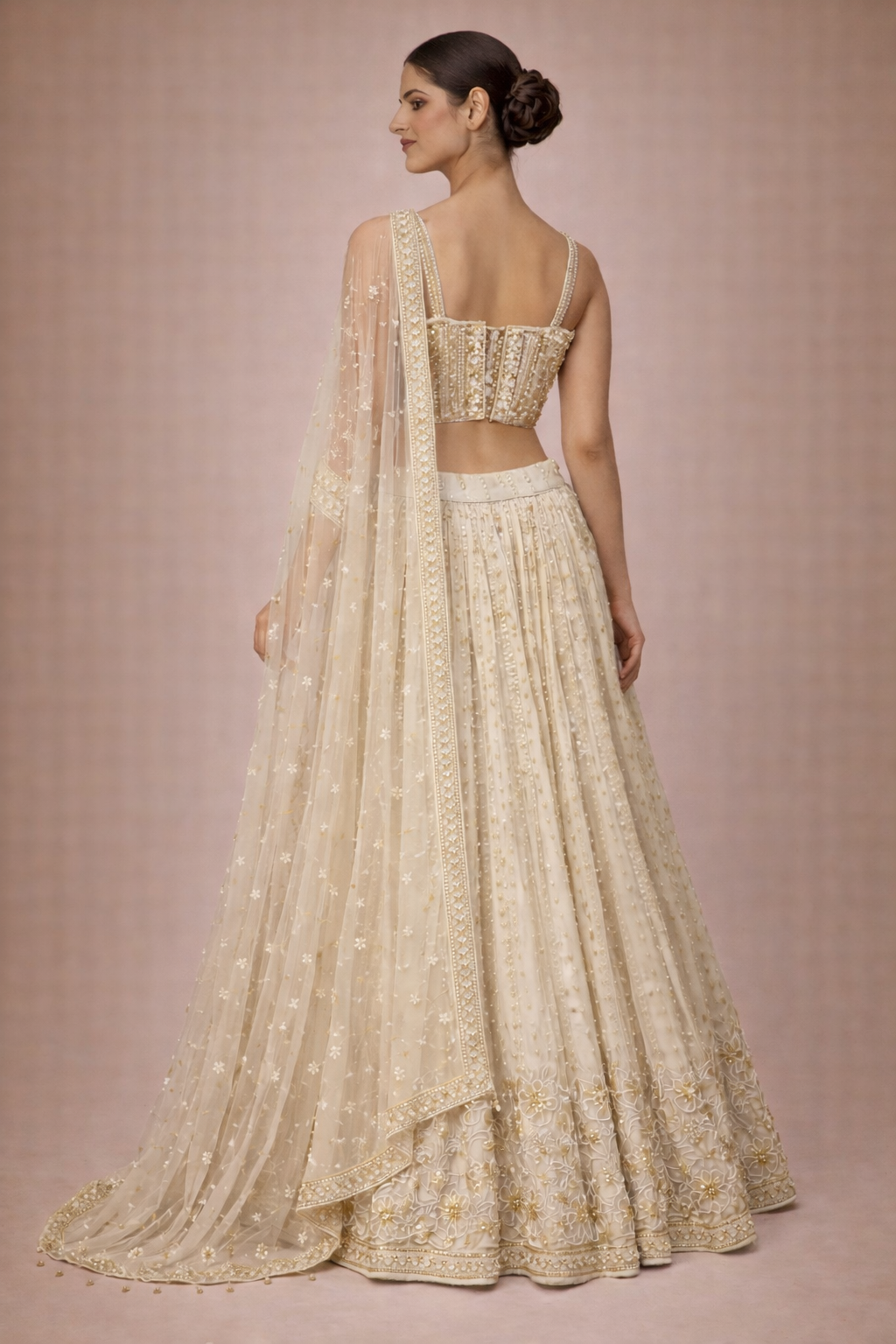 Ivory Raw Silk Embroidered Lehenga | DIVA