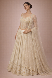 Ivory Raw Silk Embroidered Lehenga | DIVA