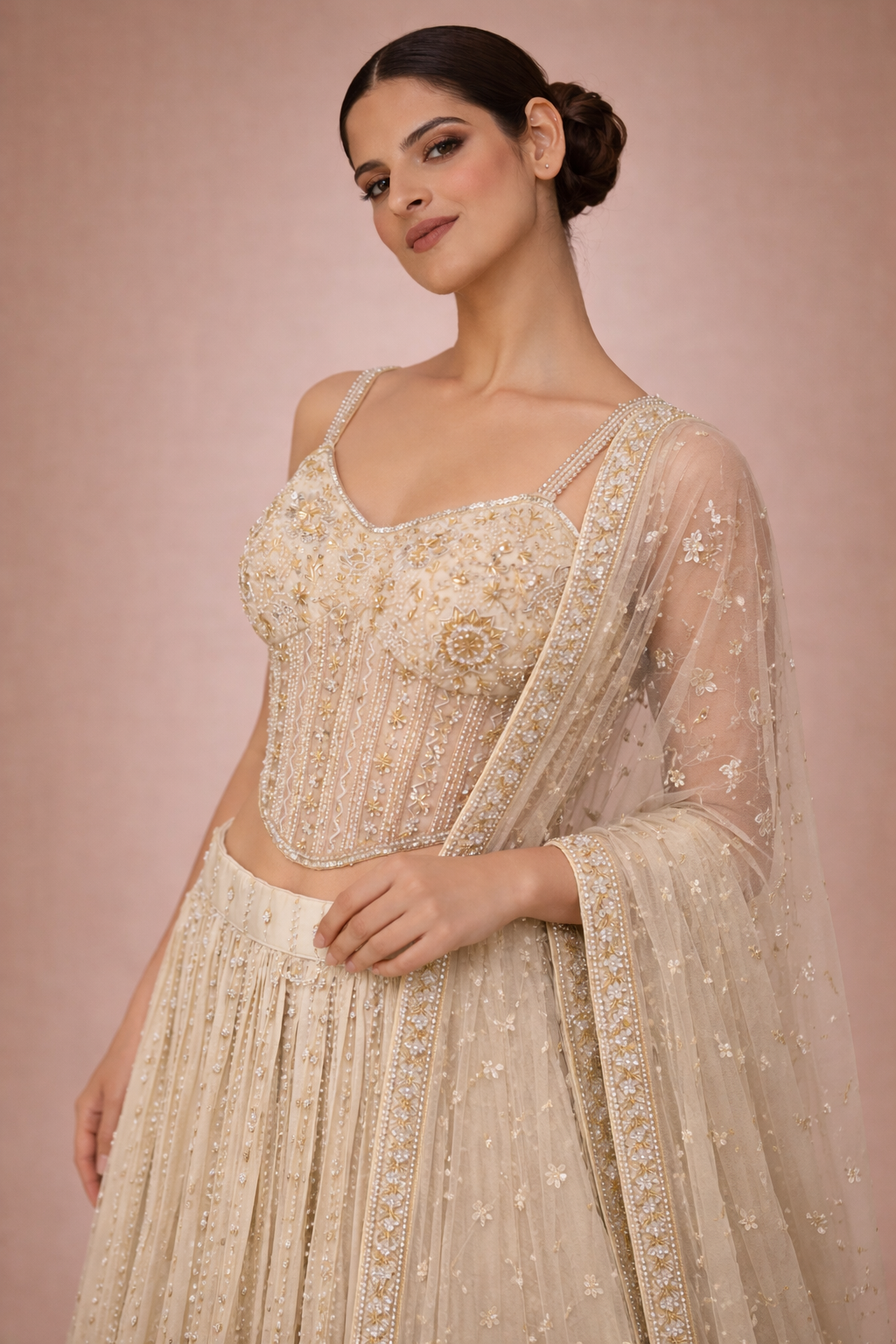 Ivory Raw Silk Embroidered Lehenga | DIVA