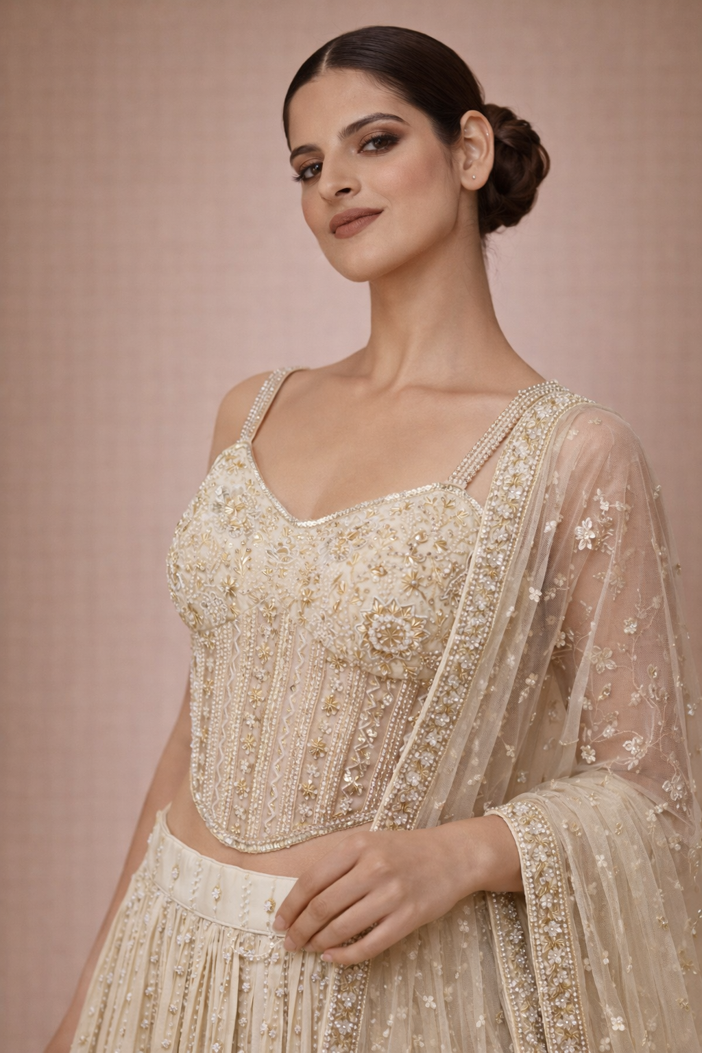 Ivory Raw Silk Embroidered Lehenga | DIVA