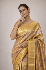 DIVA Kanchi Silk Saree – Gold with Traditional Motifs