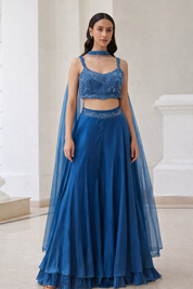 Teal Blue Embellished Palazzo Set