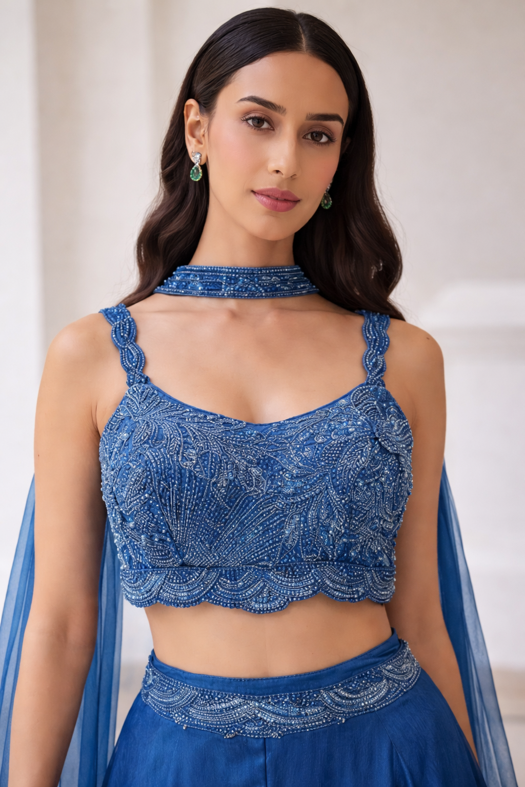 Teal Blue Embellished Palazzo Set