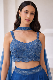 Teal Blue Embellished Palazzo Set