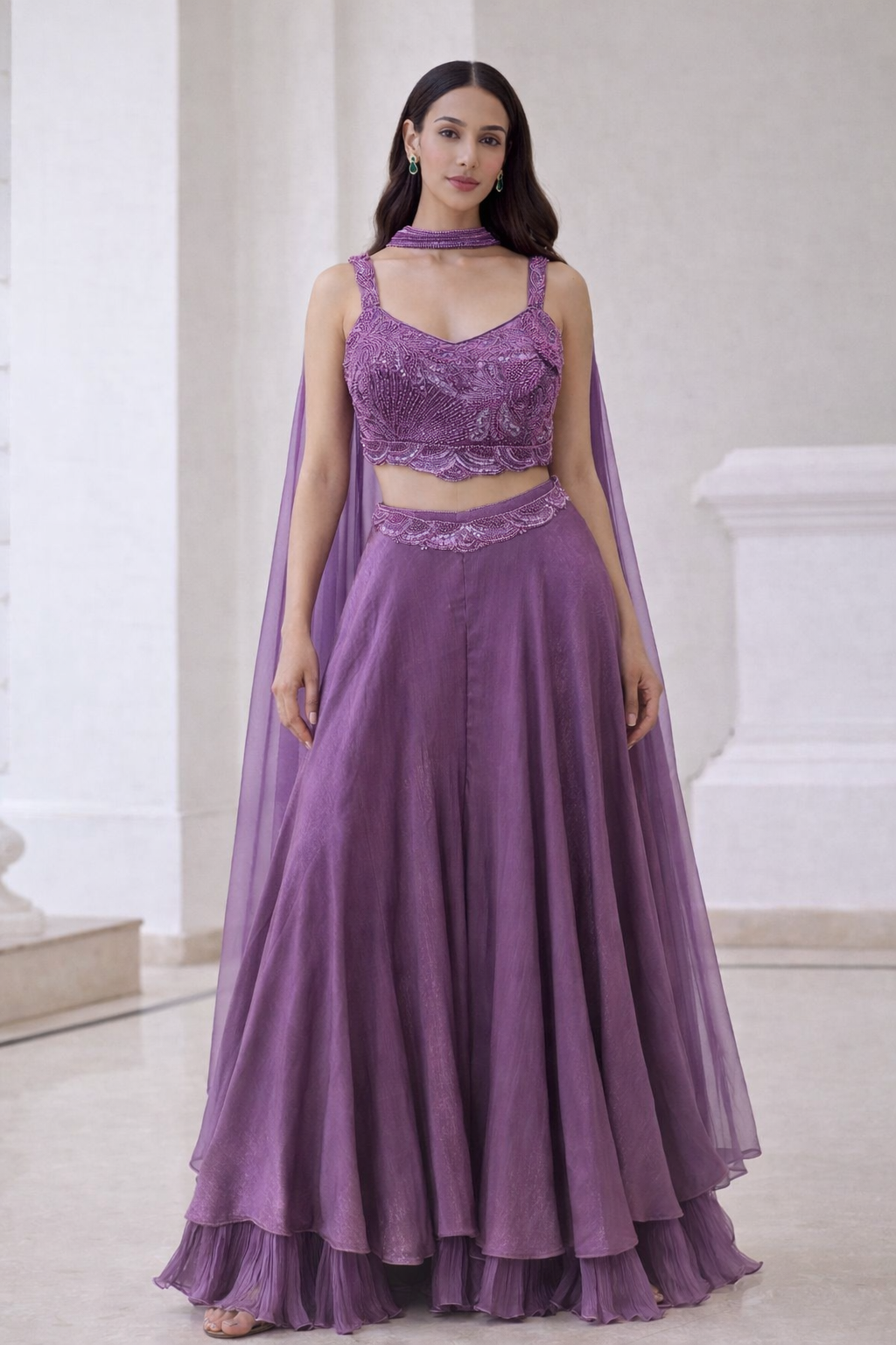 Plum Embellished Palazzo Set