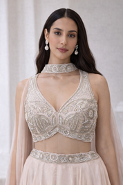 Cream Silk Chiffon Virti Palazzo Set | DIVA