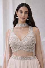 Cream Silk Chiffon Virti Palazzo Set | DIVA