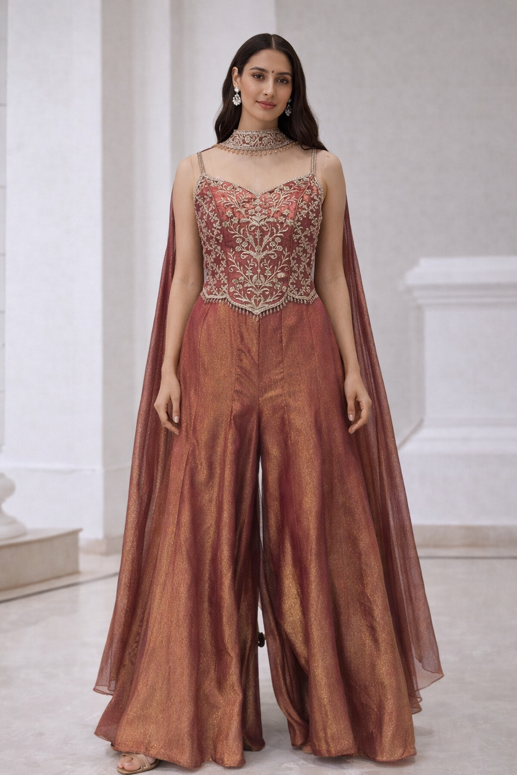 Shweta Pink Satin Palazzo Set | DIVA