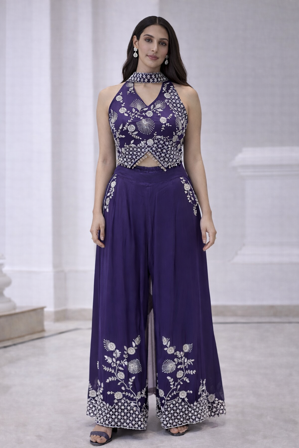 Manasvi Purple Raw Silk Palazzo Set