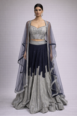 Navy Blue Georgette Lehenga Set with Silver Embellished Dupatta