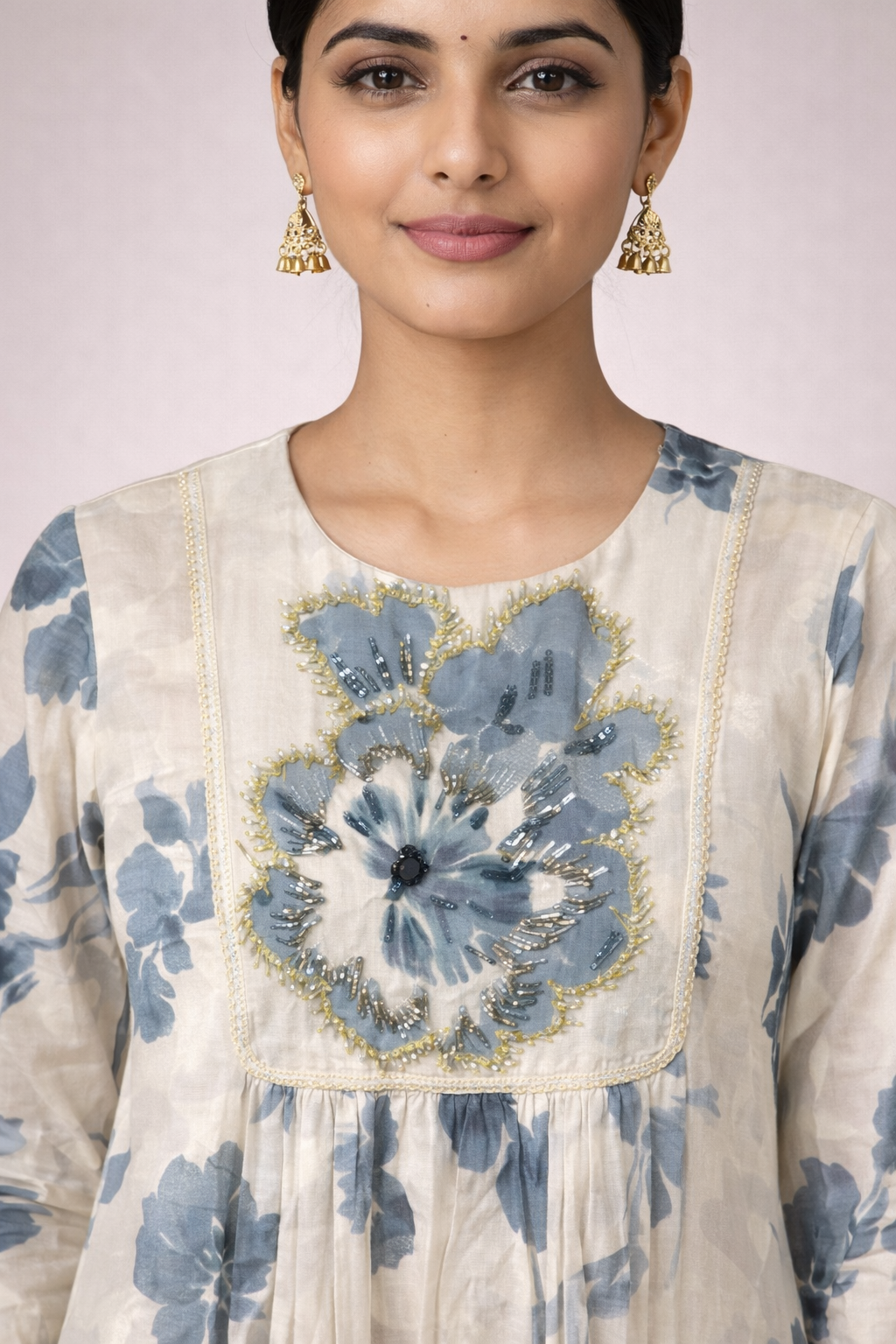 DIVA Women’s Fawn Floral Cotton Kurta with Embroidered Neckline | Elegant Ethnic Kurti