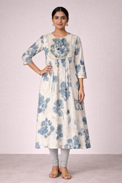 DIVA Women’s Fawn Floral Cotton Kurta with Embroidered Neckline | Elegant Ethnic Kurti