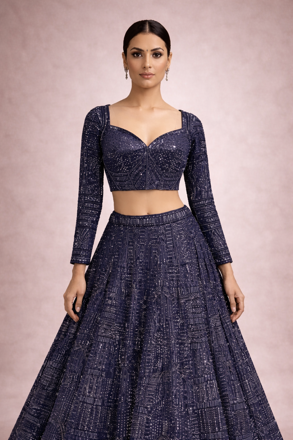 Navy Blue Hand-Woven Luxury Silk Lehenga | DIVA
